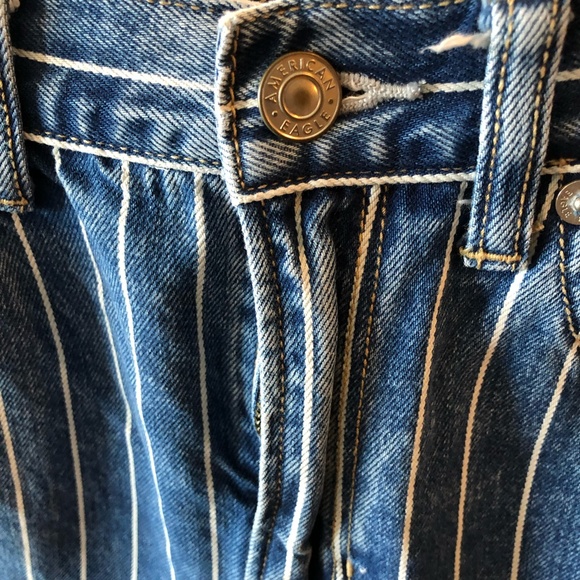 American Eagle Mom Jean AEO striped denim jeans blue high rise sz 0 - Picture 4 of 9